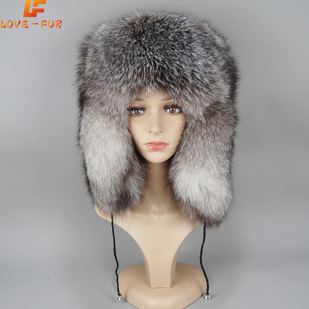 

Fashion Trapper Russian Ski Hats Caps Real Leather Thick Warm Winter Unisex 100% Real Fox Fur Bomber Hat Raccoon Fur Ushanka Cap