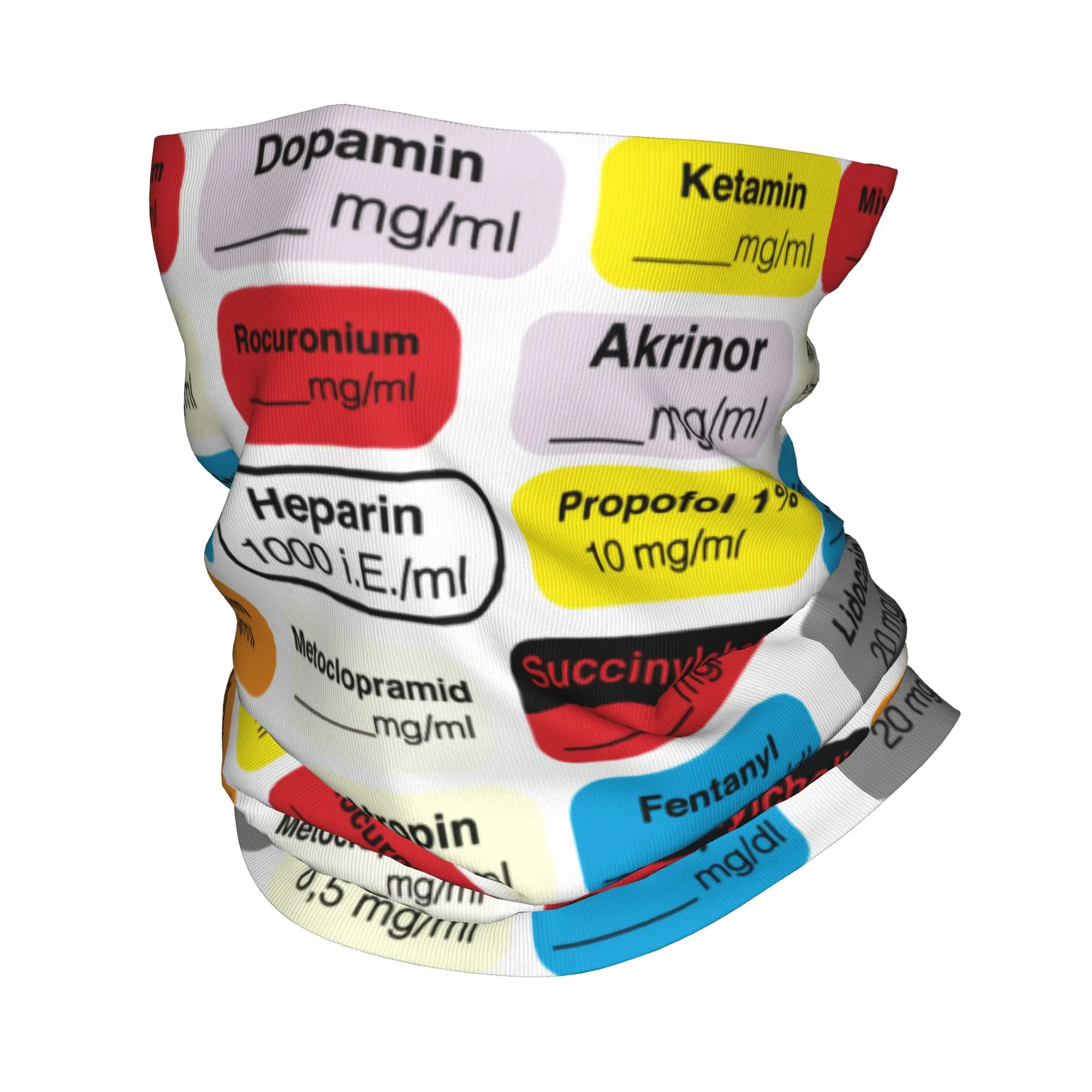 Anesthesia Medication Labels Bandana Neck Warmer Women Men Winter Ski Tube Scarf Gaiter  Face Cover