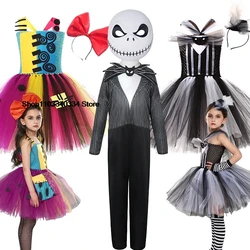 Dzieci dziewczyny Jack Skellington kostiumy na Halloween dziewczyna koszmar ubrania garnitur dziecko Sally czarownica Cosplay fantazyjne ubrania typu Cosplay