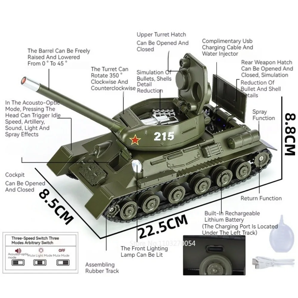 1/32 T34 99A  TOS-1A Tank Model Toy Car Alloy Diecast Heavy Rocket Artillery Tanks with Spray Sound Light Pull Back for Kid Gift