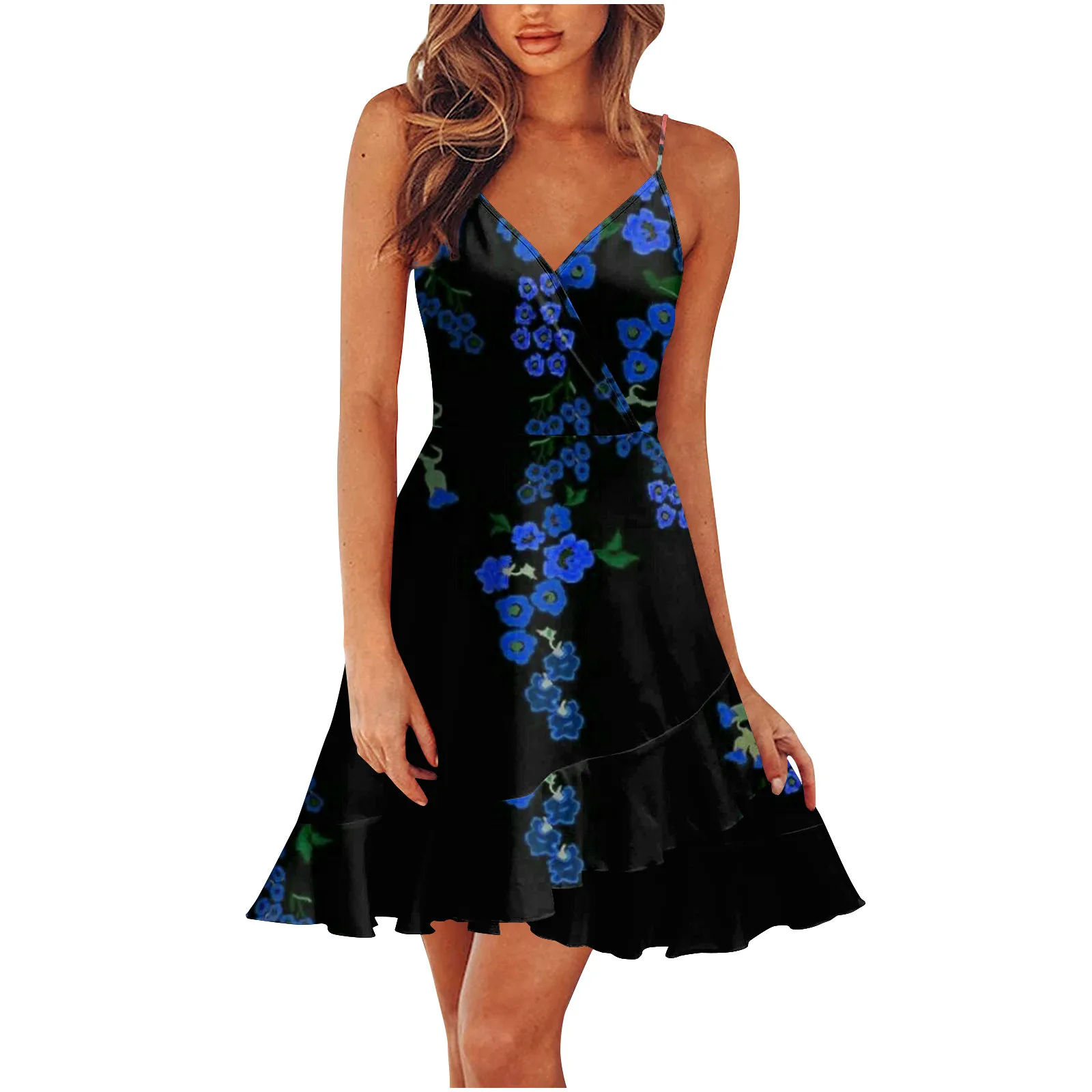 New 2024 Summer Rose print dress Women Mini Print Dress Casual Fashion Sleeveless Party Evening Mini Women\'s Dress Vestidos