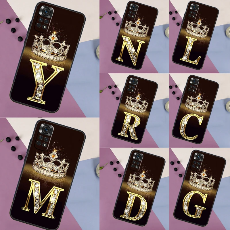 Letter Monogram Gold Marble Phone Case For Xiaomi Redmi Note 12 12S 12C 13C 10 10C 10A 9 9C 10S 11S 11 Pro Soft Cover