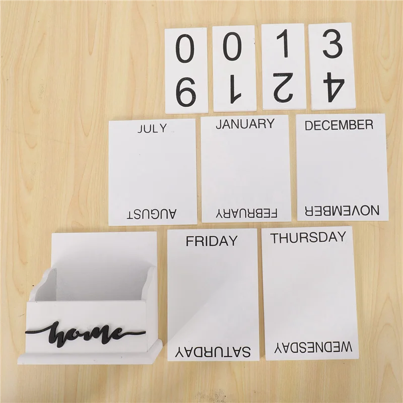 QWE-2X Wooden Clamshell Desk Block Calendar Permanent Wooden Desk Calendar Week Month Date Display Home Office Decoration