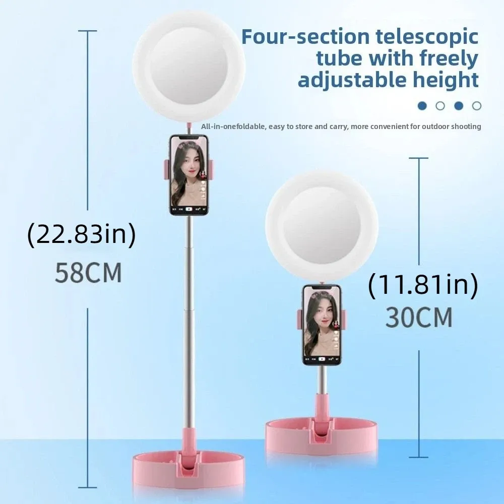 Adjustable Height Makeup Mirror Fill Light Bracket Folding Stable Base Fill Light Phone Stand Universal Portable