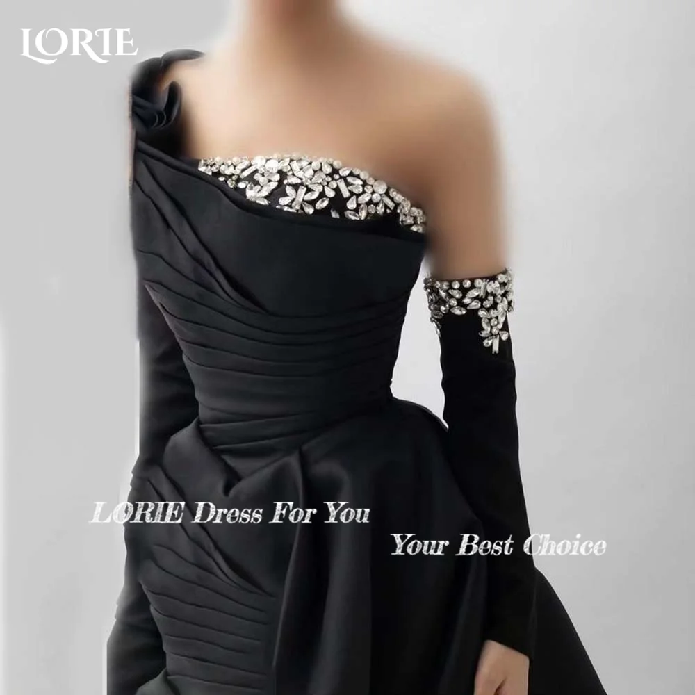 LORIE Black Formal Evening Dresses A-Line Long Sleeve Prom Dresses Solid One Shoulder Ruched Women\'s Clebrity Party Gowns 2024