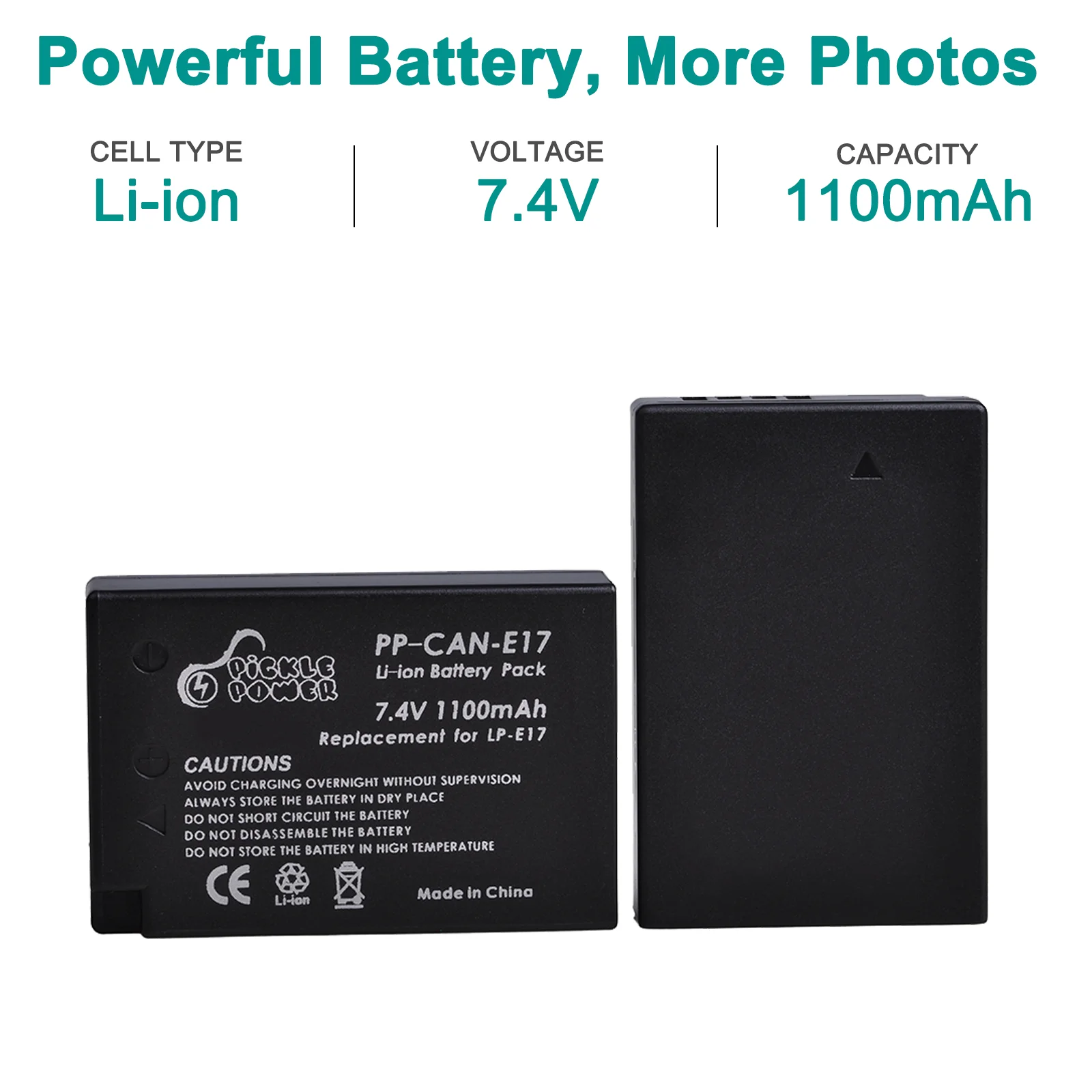 PicklePower LP-E17 Battery for Canon EOS RP R8 R50 R10 200D M3 M5 M6 750D 760D T6i T6s T7i 800D Camera, Charger for LPE17