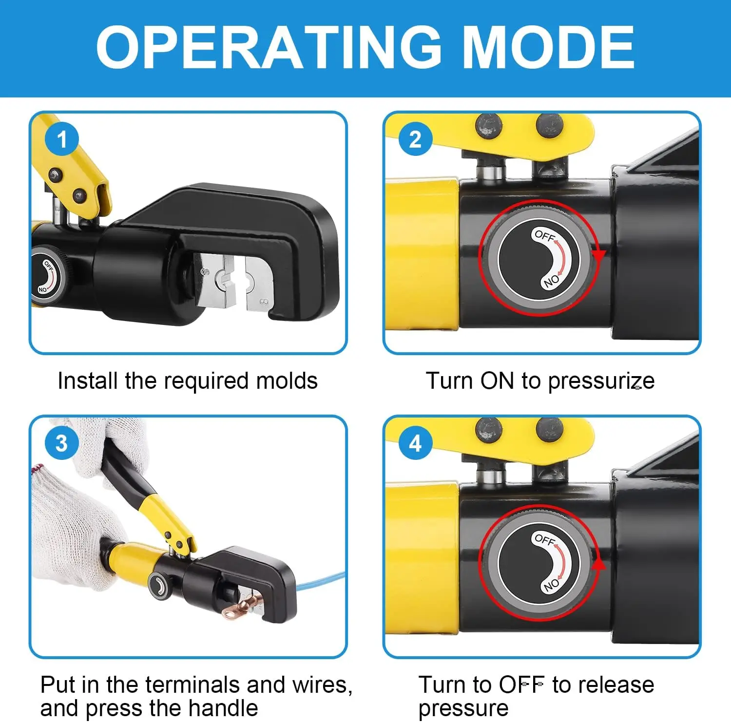 Hidrolik alat Crimping 10T kabel hidrolik Lug Crimper 12 sampai 2/0 AWG hidrolik tangan Alat Crimper Terminal listrik kabel kawat