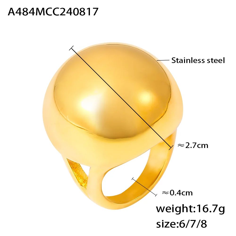 Shiny Exaggerate Big Ball Designer Stainless Steel Rings For Women Gold Plated Chunky Ring Fashion Charm Jewelry Gift Wholesale