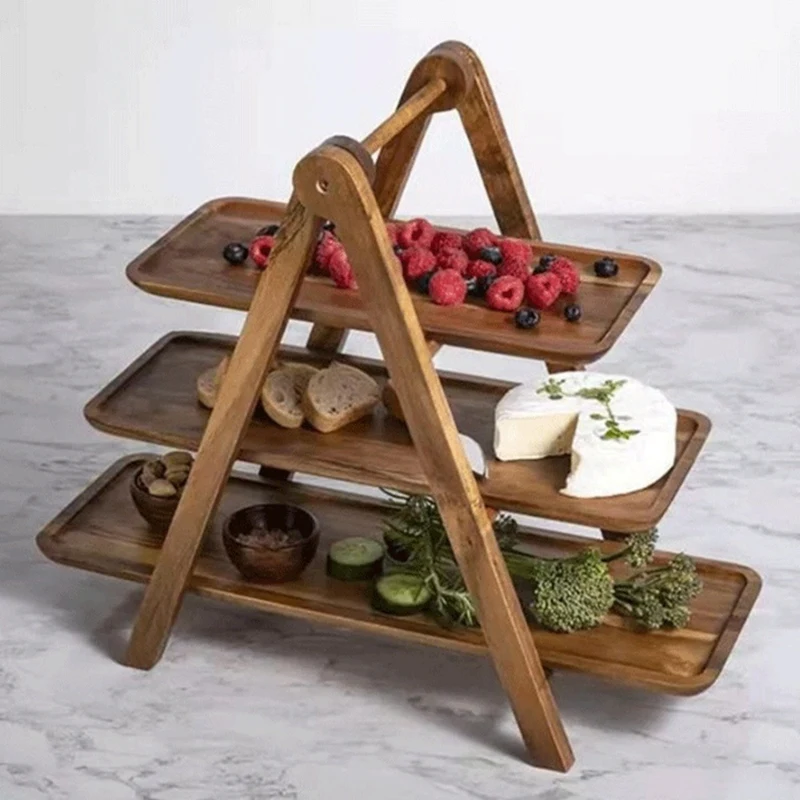 

3 Tier Serving Tray Wood Tiered Tray Decor Cake Stand Farmhouse Tiered Tray Party Serving Dishes And Platters Trays hot sale