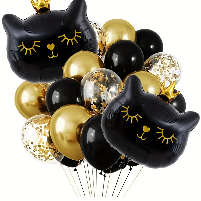 27 قطعة بالونات من رقائق الحيوانات على شكل قطة سوداء وردية اللون لتزيين أعياد الميلاد السعيدة للأطفال والبنات والأولاد وحفلات أعياد الميلاد ومستلزمات ديكور Globos #5