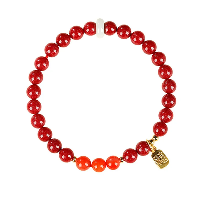 

Natural Cinnabar Hetian Jade Obsidian Beaded Bracelet for Women Chinese Zodiac Year Luck Bracelets Gifts