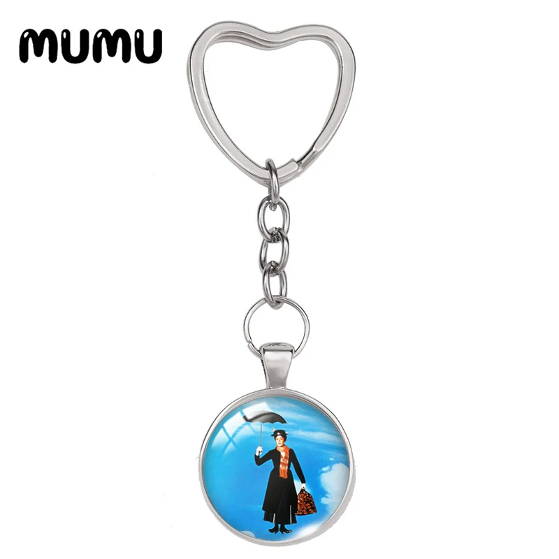 2024 New Mary Poppins Heart Keyring Movie Keychain Glass Dome Cabochon Jewelry Gifts Children