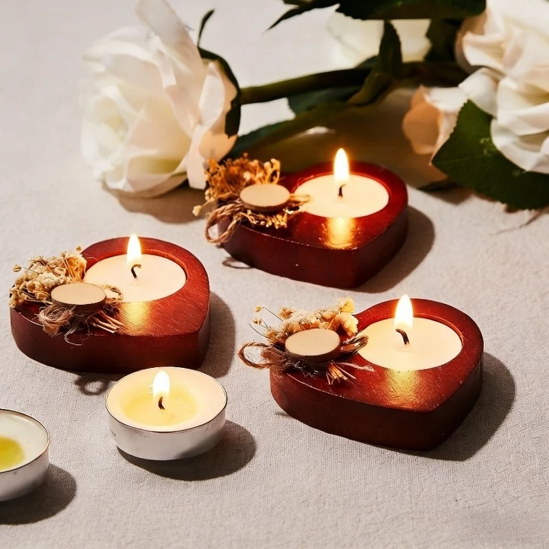 Wooden Tabletop Candle Holder Heart-Shaped Candle Stand Romantic Home Decor Gift for Holidays Anniversaries Perfect As A Gift
