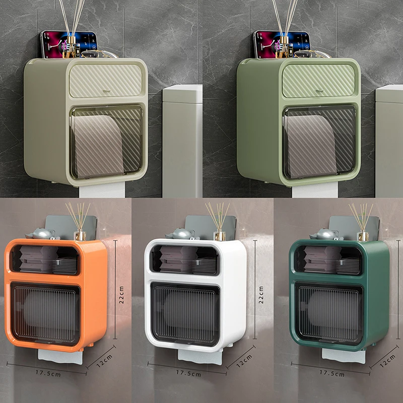 Multifunctional Double Layer Toilet Paper Storage Box Wall Mounted Punch-Free Waterproof Bathroom Tissue Holder With Drawer