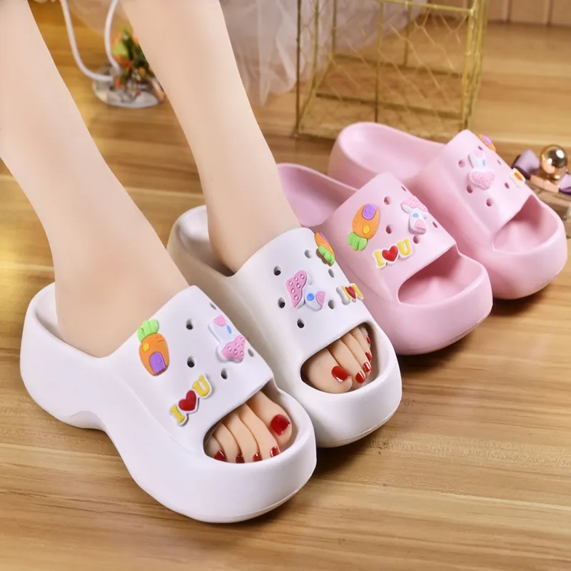 New Slippers Fashion Platform Korean Version Increase Women\'s Shoes Wedge Cartoon Cute Outdoor Flip Flops Slides 2023