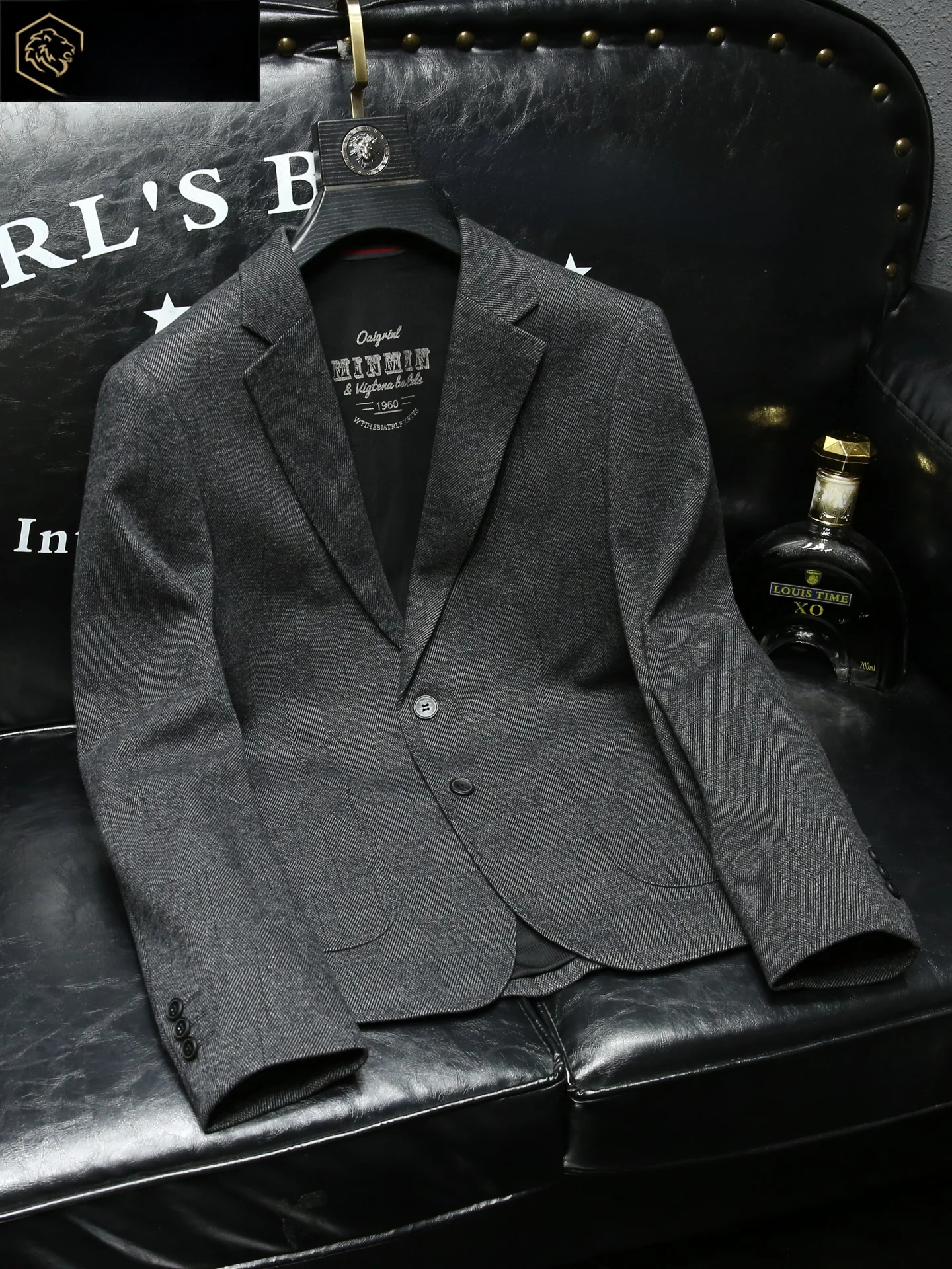 

Ele Plaid Men's Single-breasted Suit Jaet Autumn Winter Faion Slim Fit Mid-aged Casual Busin Sle Polyester Blend