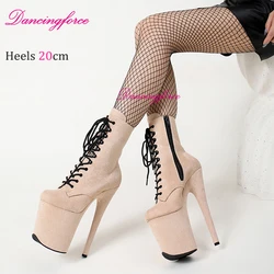 Peach Suede 20cm 8 Inches Sexy Extreme High Stripper Pole Dance Shoes NightClub Platform Short Ankle Boots Large Size