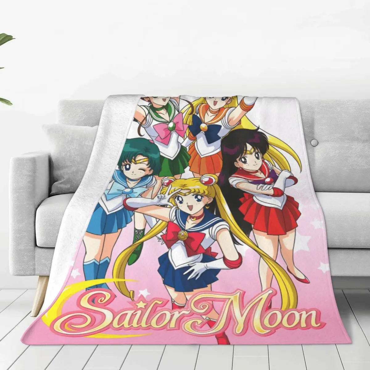 S-Sailor M-Moon Anime Kawaii Flannel Blanket Soft Warm Throw Blanket for Home Decor Airplane Travel Novelty Bedspread Sofa Bed