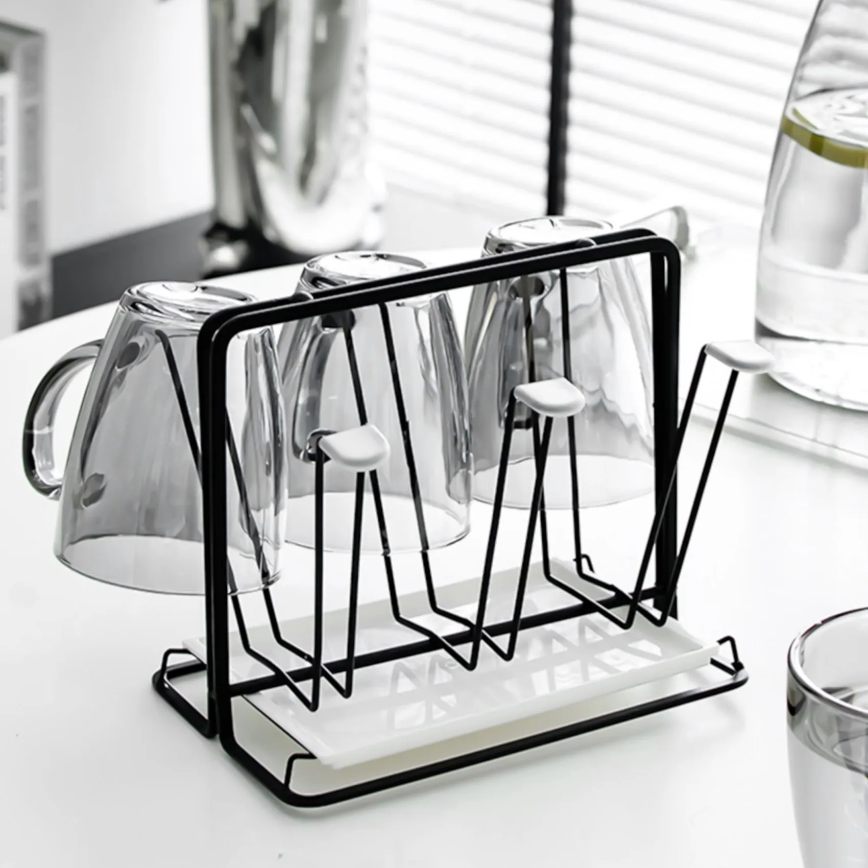 6 Bottle Dish Drainer Metal Bottle Holder, Drip Rack for Vessels with Drip Tray, for Sodastream, Air Up, Avent, Philips Z