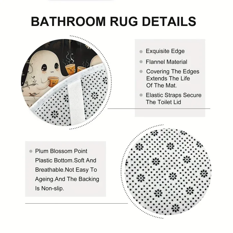 1/4PCS Halloween Ghost Pumpkin Skull Shower Curtain Set with Non-Slip Rugs Toilet Lid Cover and Bath Mat Washable Trick or Treat