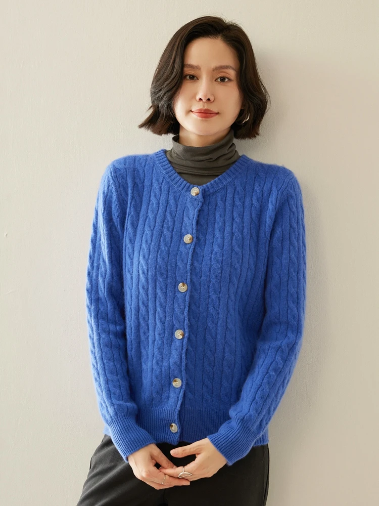 Herbst Winter Oansatz Strickjacke Kabel Stich frauen Warme Gnade Weichen Komfort 100% Kaschmir Gestrickte Pullover Grundlegende Kleidung Tops