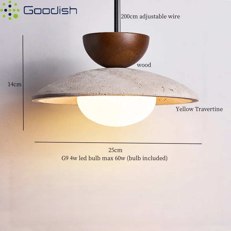 

Modern Simplicity Spent Grinding Yellow Travertine Wood LED Pendant Lights Art Creative Lamp for Hall Home Decoration Chandelier
