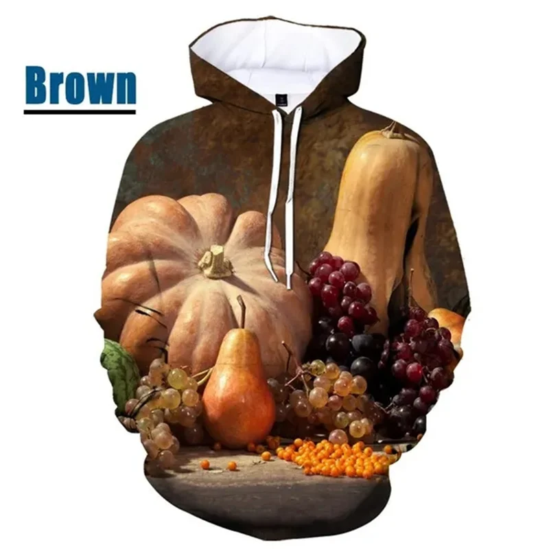 3D Printed Fresh Vegetables Hoodies For Men Funny Plants Pattern Long Sleeves Casual Hooded Tops Pullovers Loose Sweatshirts