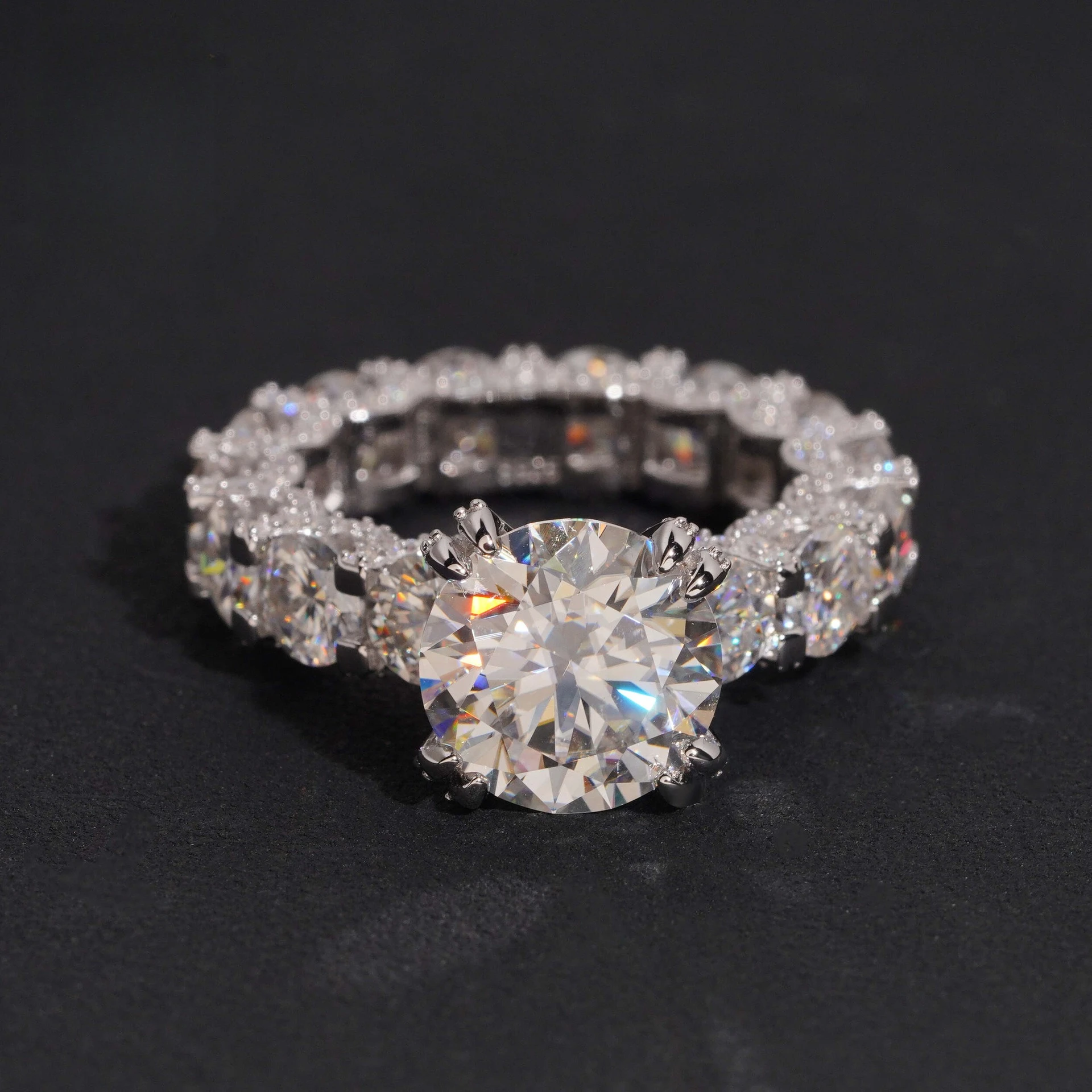 Moissanite 5CT GRA D VVS1 S925 Sterling Silver Full Moissanite Full Paved Ring Engagement Wedding Jewelry For Luxury Women
