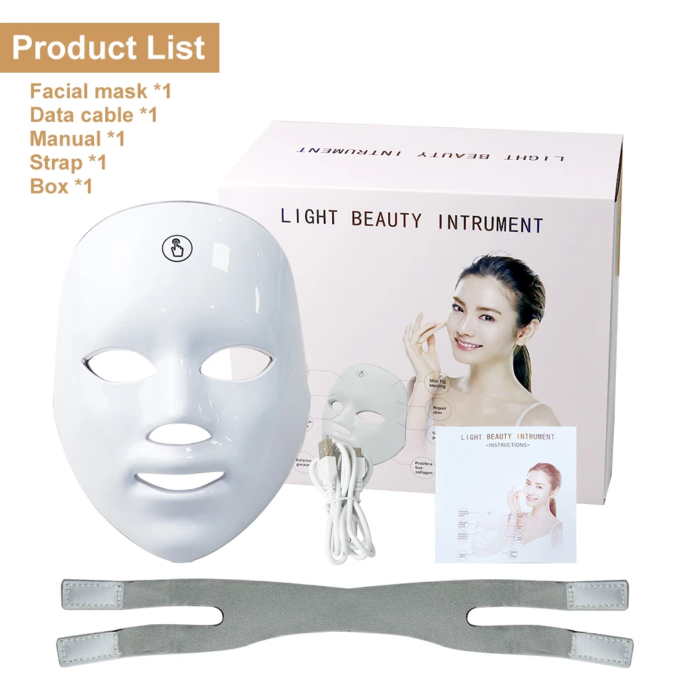 LED Facial Mask Photon Therapy Brightening 7 Colors Face Skin Rejuvenation Acne Care Shrinking Pores Anti-Wrinkle Home Facial