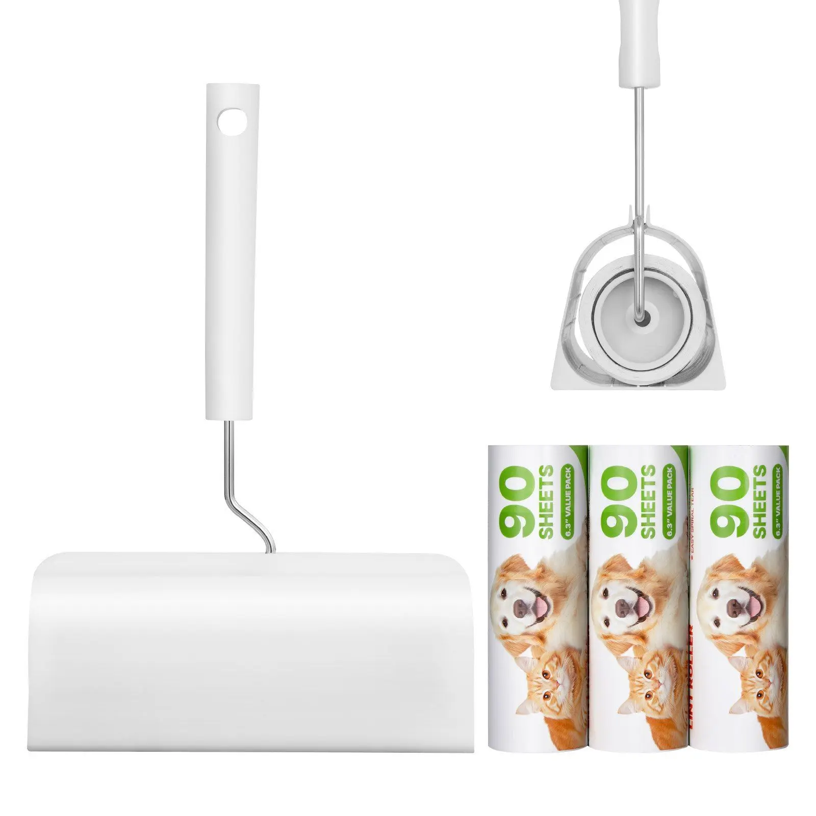 Sticky Lint Roller, 3 Pack Large Pet Hair Rollers Remover Set, 270 Sheets Extra Sticky Lint Roller with Upgraded Handle,