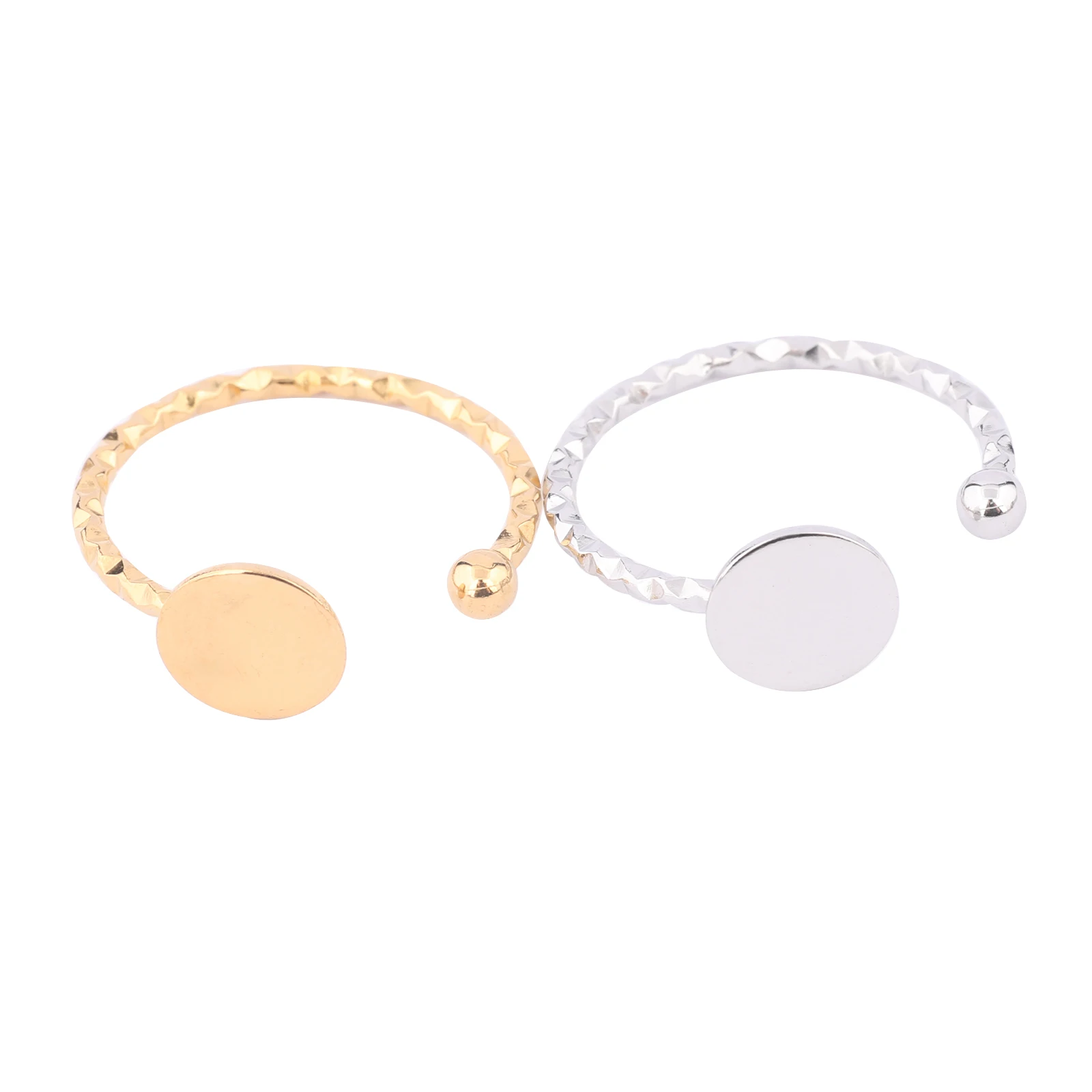 10pcs Stainless Steel Gold Plated 8mm Circle Pad Ring Bezel Blanks Diy Adjustable Fingerring Base Settings For Jewelry Making