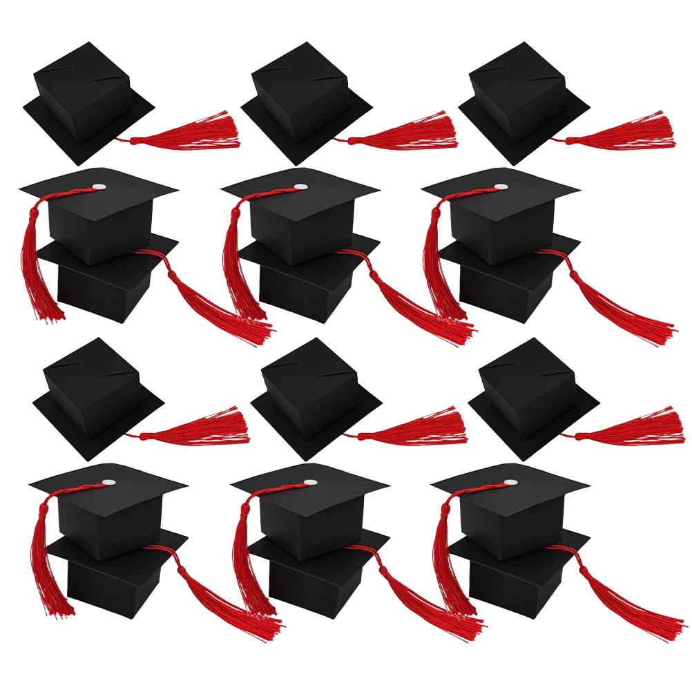 

50pcs Candy Graduation Decorations Black Red Tassel Cap Style College Graduation Decorations Material Versatile Use