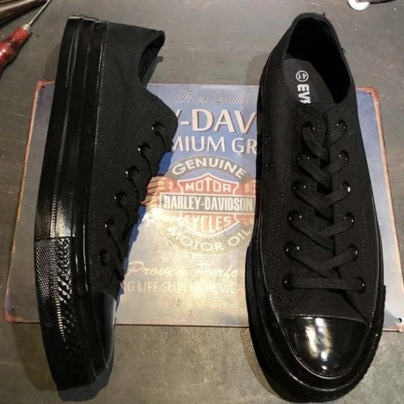 Unisex Summer Japanese Retro Vulcanized Canvas Shoes Black Casual Sneakers Breathable Low Cut Student Footwear