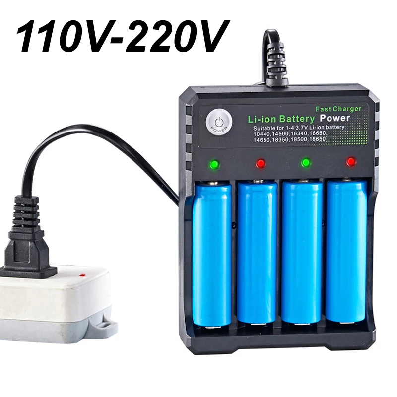 4 Slots 18650 Charger Independent Charging 3.7V Li-ion Battery Smart Charger for 10440 14500 16340 16650 14650 18350 18500 18650