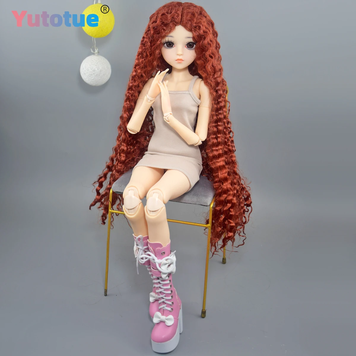 Lalka YUTOTUE o wysokości 60 cm, długa kręcona peruka, sukienka, buty, pełny zestaw, lalka BJD 1/3, realistyczna zabawka.