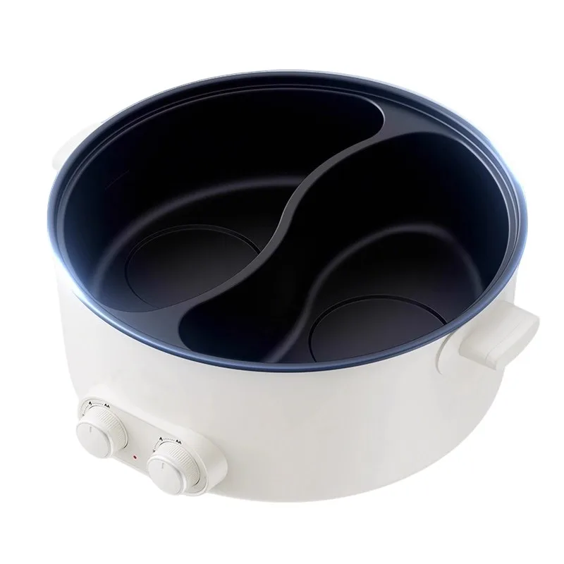 Double-flavored metal hot pot, two-grid compartment, adjustable temperature, non-stick pan, dual-purpose for frying and baking