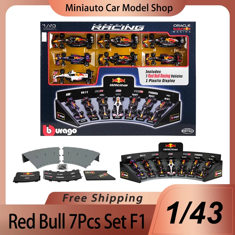 Nuevo en Stock Bburago 1:43 Red Bull F1 7 Uds traje de aleación miniatura Diecast modelo Rb9 Rb12 Rb14 Rb16b Rb18 Rb19 F1 juguete regalo para niños ﻿