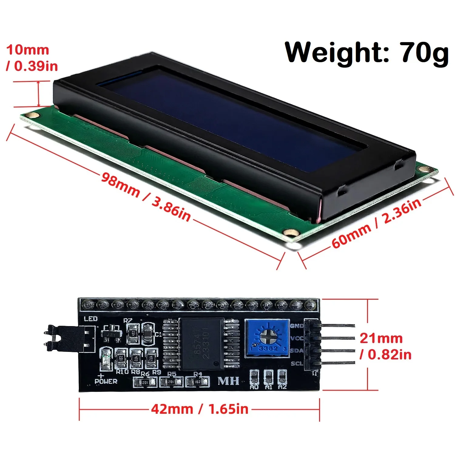 Imagem -02 - Módulo de Exibição Lcd para Arduino Adaptador de Interface Serial Tela Azul ou Verde Caractere 20x4 Lcd2004a Hd44780 Lcd Iic I2c