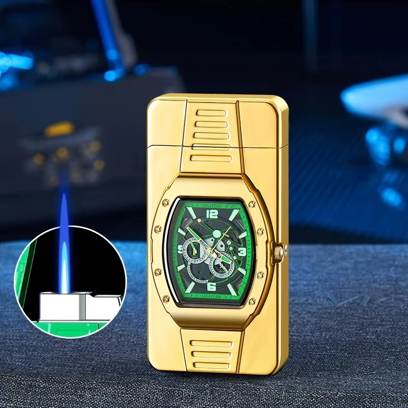 Creative Watch Straight Flame Lighter Cool Night Light Pointer Multifunctional Pulse Outdoor Windproof Lighter Smoking Gift