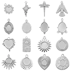 5pcs/Lot Metal Sun Heart Rectangle Geometric Stainless Steel Base Pendant For Jewelry Making Supplies DIY Stone Rhinestone Charm