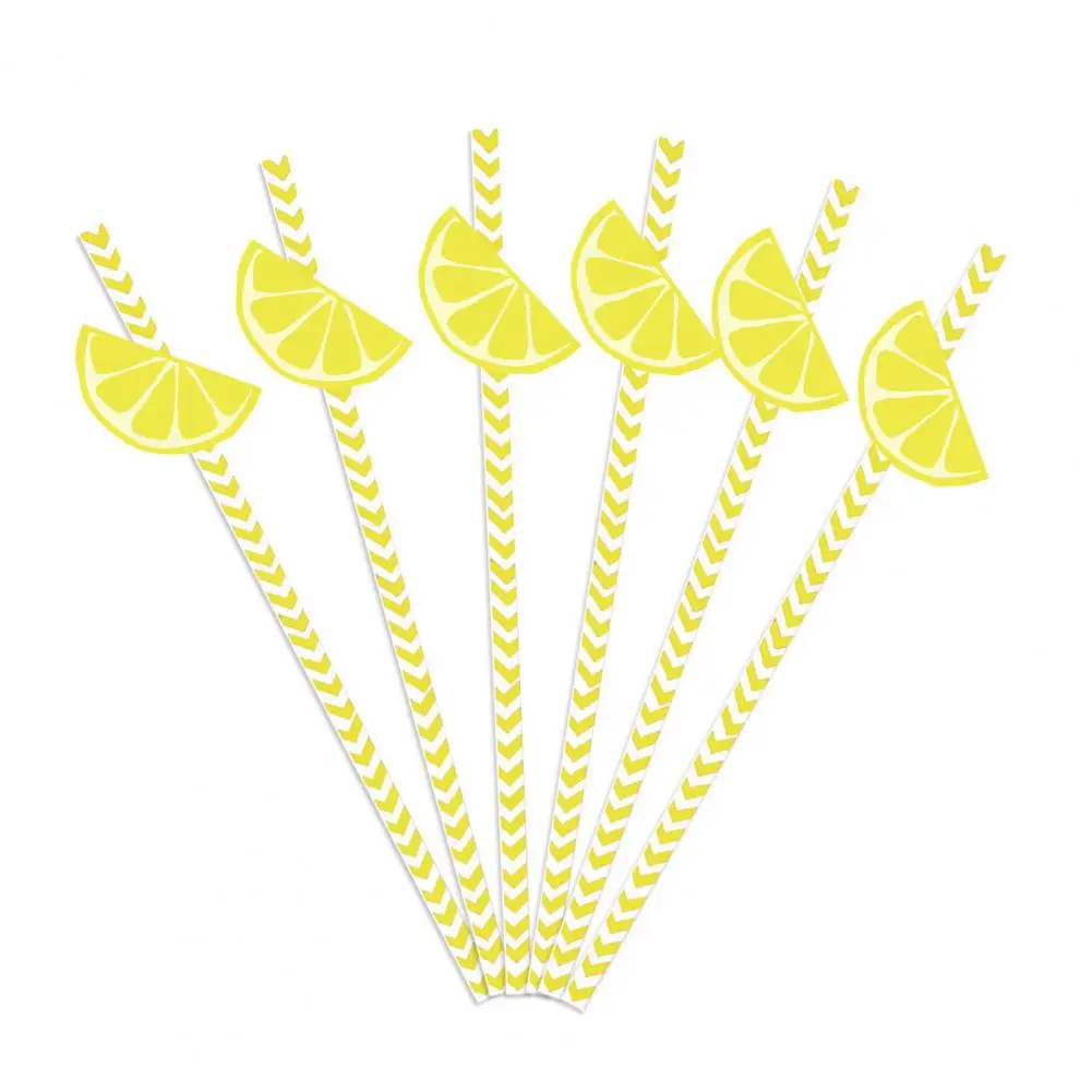 Food Safe Paper Straws 20pcs Citrus Fruit Paper Straws with Orange Slice Decor Disposable Birthday Party Straws for Juice