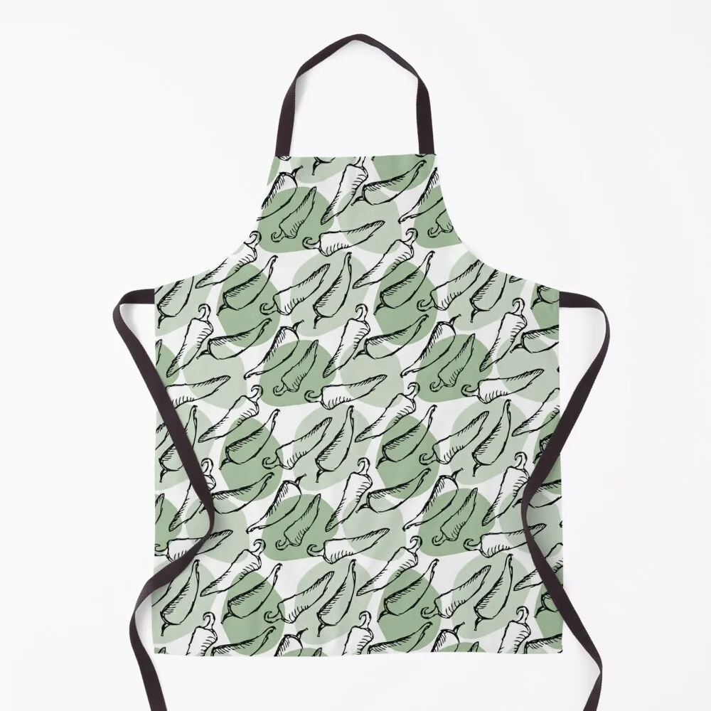 

Rough Sketch Chile Peppers on Green Apron For Kitchen Women men's barbecue Women Kitchen Apron