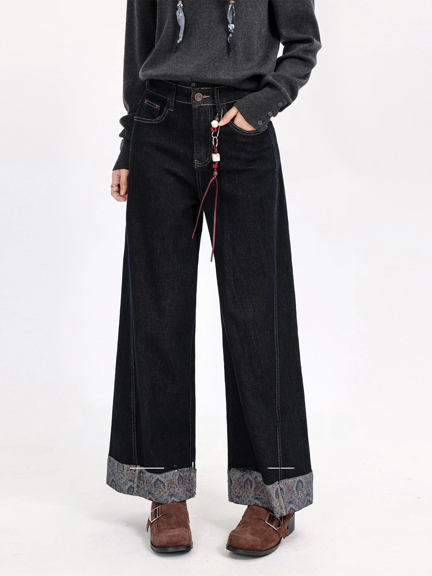 

Свободные широкие брюки с высокой талией в стиле пэчворк, повседневные корейские джинсы, женские свободные джинсы на молнии, цветные универсальные джинсы