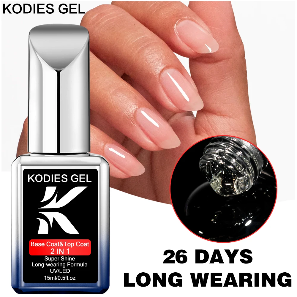 KODIES-esmalte de uñas de GEL 2 en 1, barniz semipermanente UV/LED de larga duración, capa superior Base fuerte, 15ML