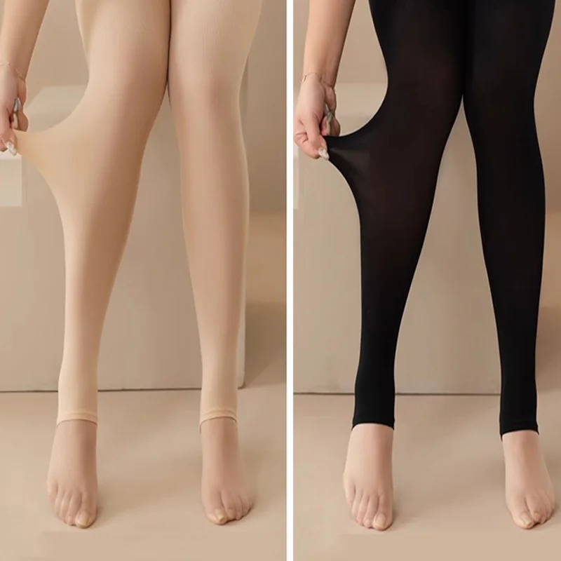 2024 Winter Soft Fleece Velve Thermo Women Stockings Thickened Warm Solid Color Pants Thermal Pantyhose Tights Leggings Stretchy