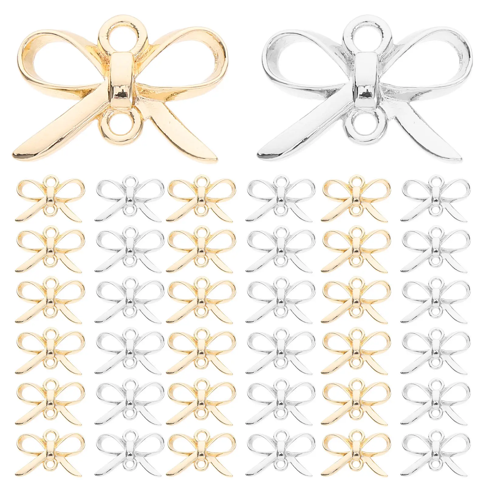 

50 шт. соединителей для украшений в форме банта, подвески из сплава, фурнитура для изготовления ювелирных изделий своими руками, соединители для серег, браслетов, кулонов, ожерелий