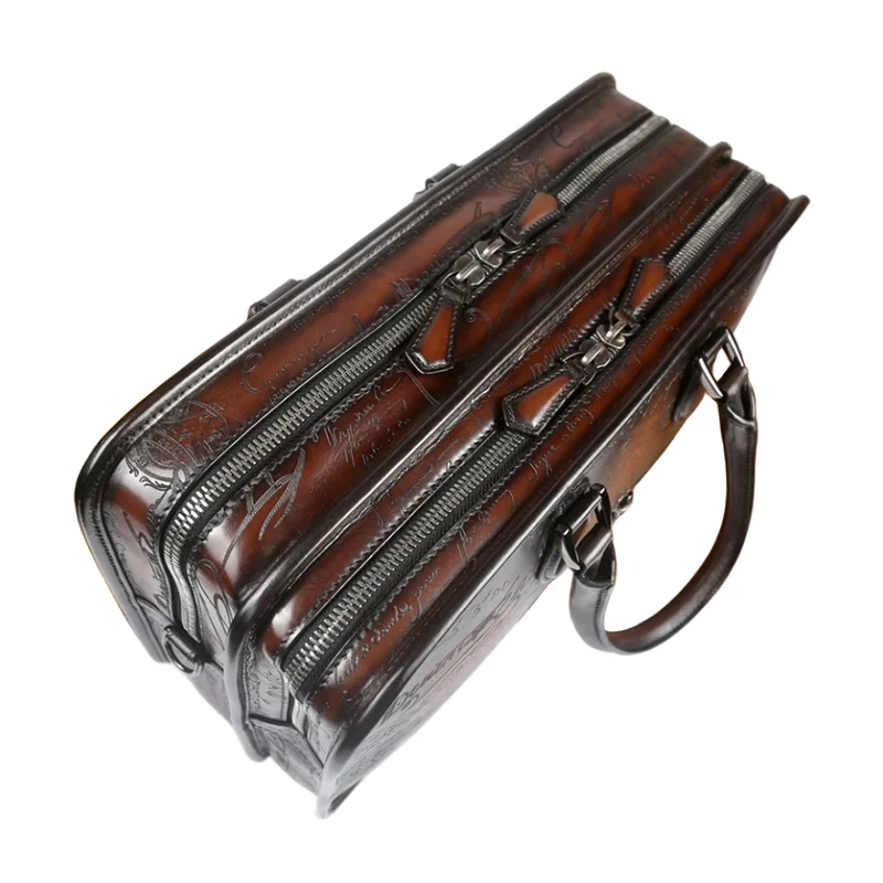 DIMY 2025 حقيبة رجال الأعمال الجلدية المتخصصة اليدوية اللون الرجعية حقيبة رجالية طبقة مزدوجة سعة كبيرة حقيبة كمبيوتر حقيبة يد