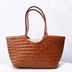 Genuine Leather Handwoven Tote Bags For Women Luxury Designer Handbag Purse 2024 New In Cowhide Braid With Inner Pocket Shoulder