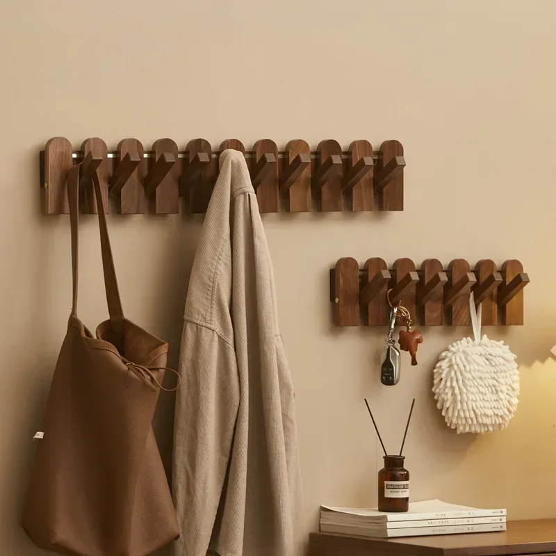 

Innovative Black Walnut Coat Rack Piano Key Design Scarf Hanger Multi-Scene Wall Shelves Hidden Bag Holder