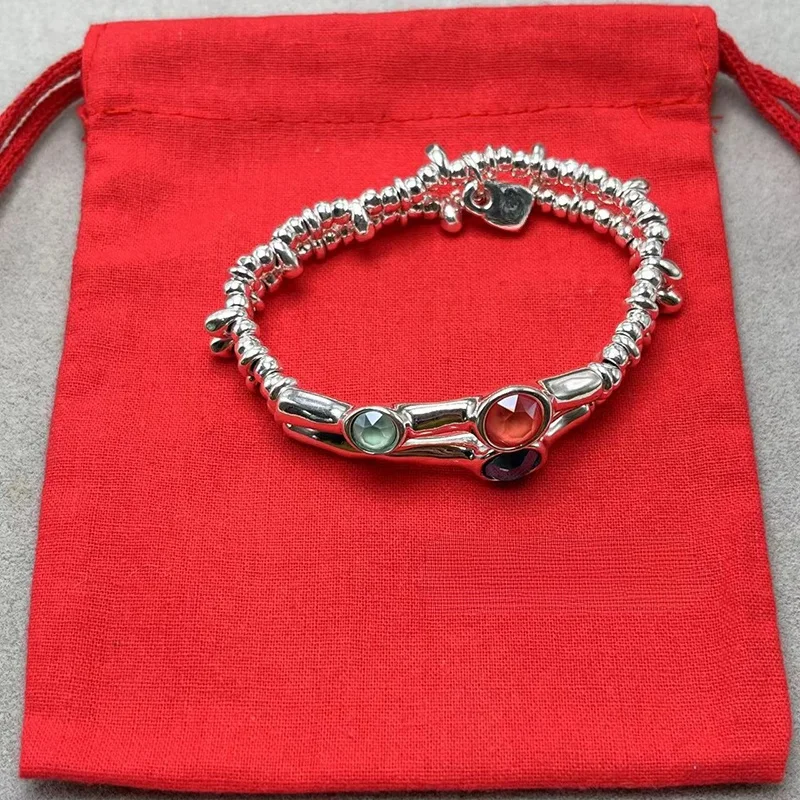 Pulsera de alta calidad con gemas Tricolor para mujer, diseño Simple creativo europeo y americano, bolsa de regalo de joyería, novedad de 2023